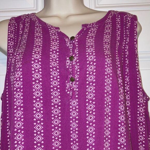 SONOMA Sleeveless Button Detail Fuschia White V Neck Bohemian Tunic Womens Large - Picture 4 of 13